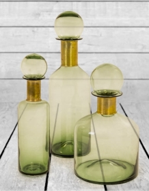 Green Apothecary bottle with brass neck
