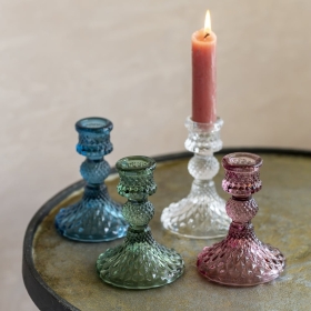 Glass Candlestick Harlequin Clear